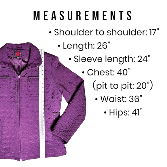 Gallery Women’s Purple Quilted Zip-Up Jacket Fitted Lined Coat Size Medium/Large - Picture 11 of 11